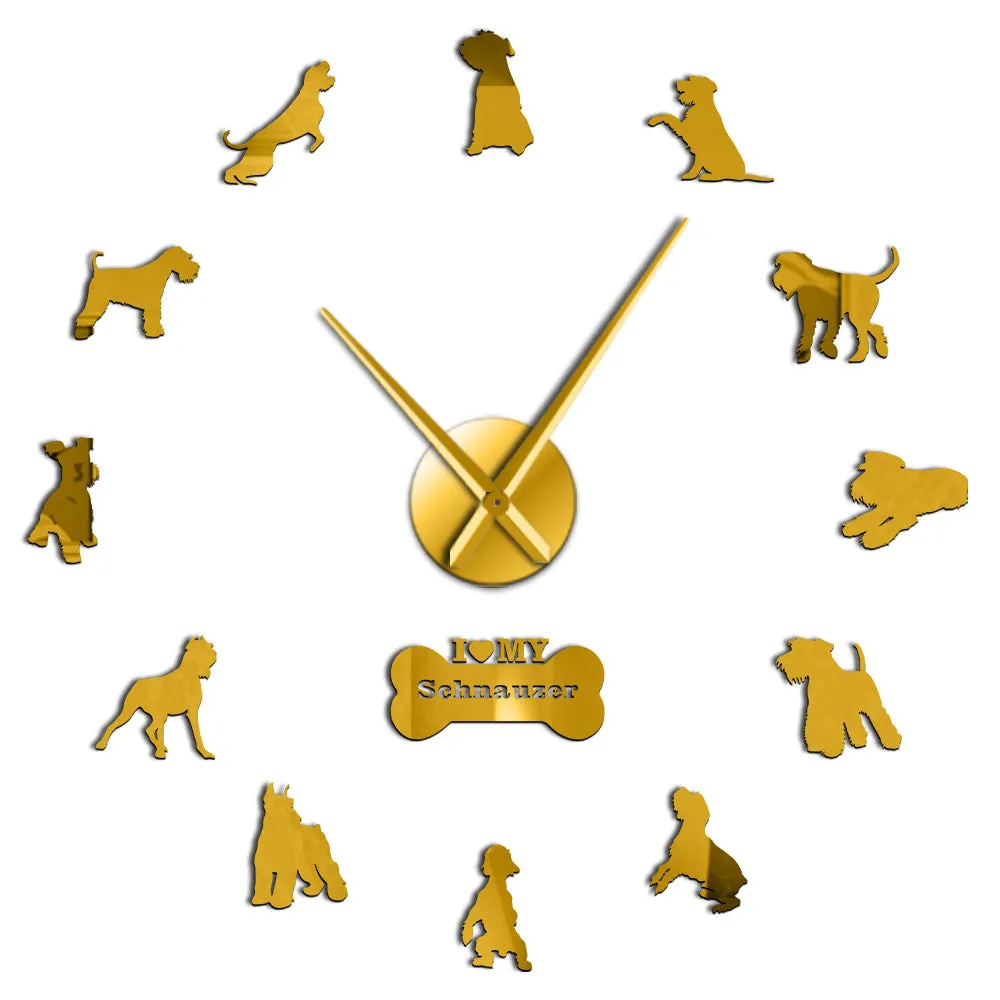 I Love My Schnauzer Dog Breeds DIY Large Wall Clock Schnauzer Dog Decorative Stickers Watch Pet Vet Wall Decor Dog Oweners Gifts