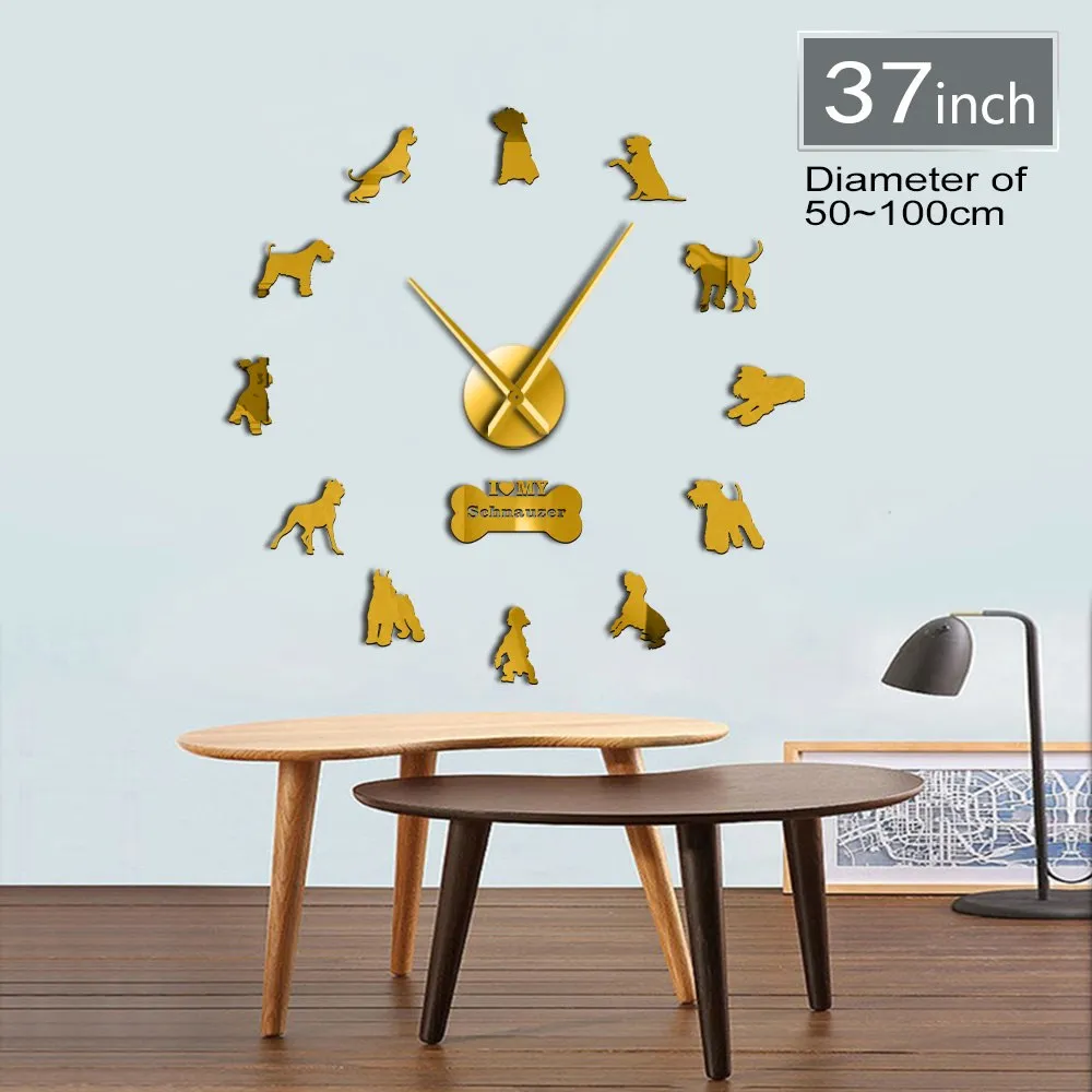 I Love My Schnauzer Dog Breeds DIY Large Wall Clock Schnauzer Dog Decorative Stickers Watch Pet Vet Wall Decor Dog Oweners Gifts