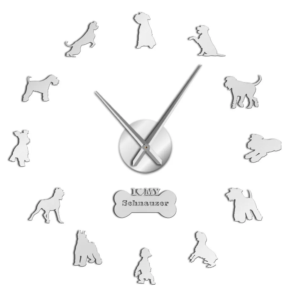 I Love My Schnauzer Dog Breeds DIY Large Wall Clock Schnauzer Dog Decorative Stickers Watch Pet Vet Wall Decor Dog Oweners Gifts