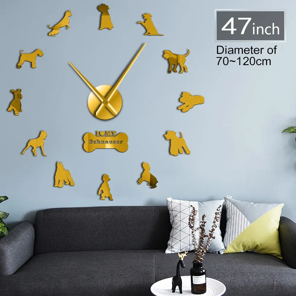 I Love My Schnauzer Dog Breeds DIY Large Wall Clock Schnauzer Dog Decorative Stickers Watch Pet Vet Wall Decor Dog Oweners Gifts