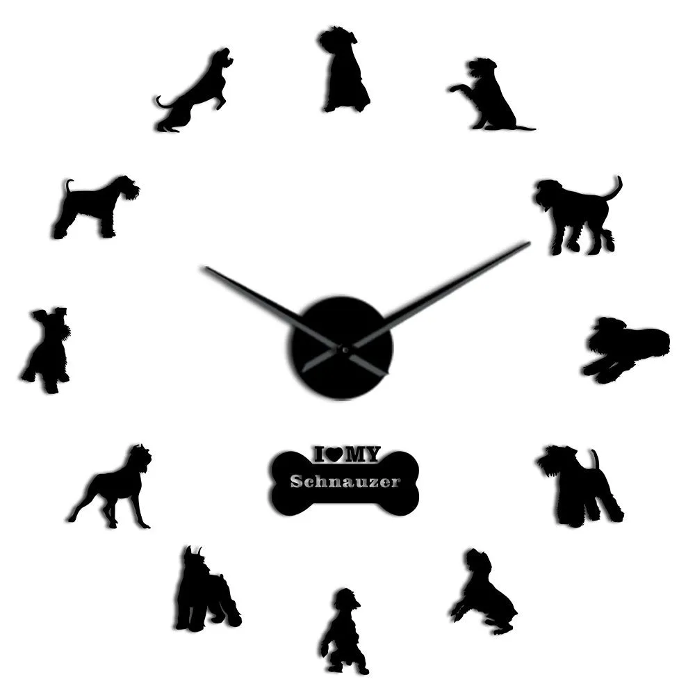I Love My Schnauzer Dog Breeds DIY Large Wall Clock Schnauzer Dog Decorative Stickers Watch Pet Vet Wall Decor Dog Oweners Gifts
