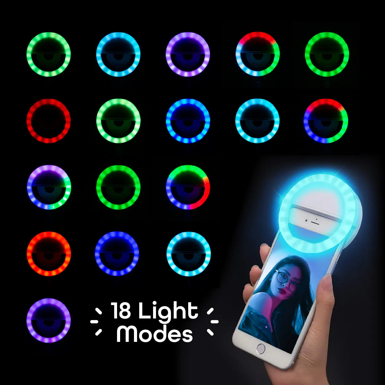 iHip Clip-on Selfie Ring Light Battery Operated with 18LED for Smart Phone Camera Round Shape