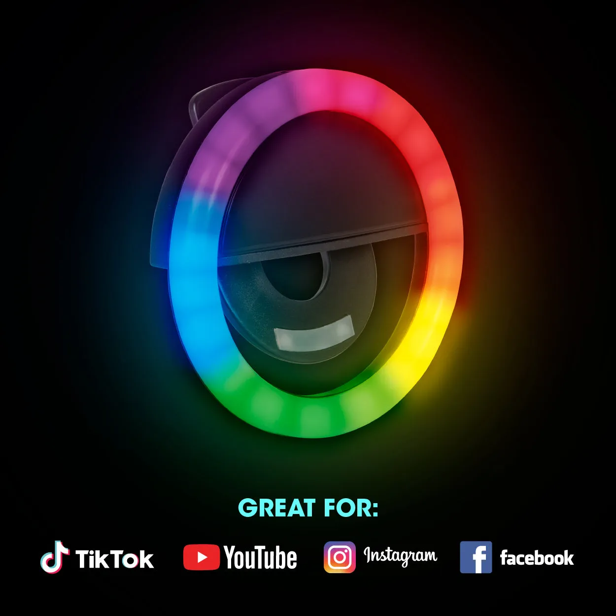 iHip Clip-on Selfie Ring Light Battery Operated with 18LED for Smart Phone Camera Round Shape