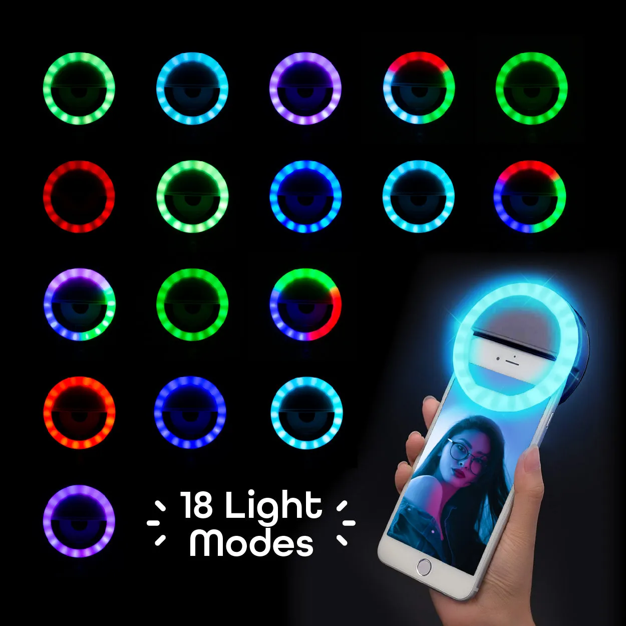 iHip Clip-on Selfie Ring Light Battery Operated with 18LED for Smart Phone Camera Round Shape