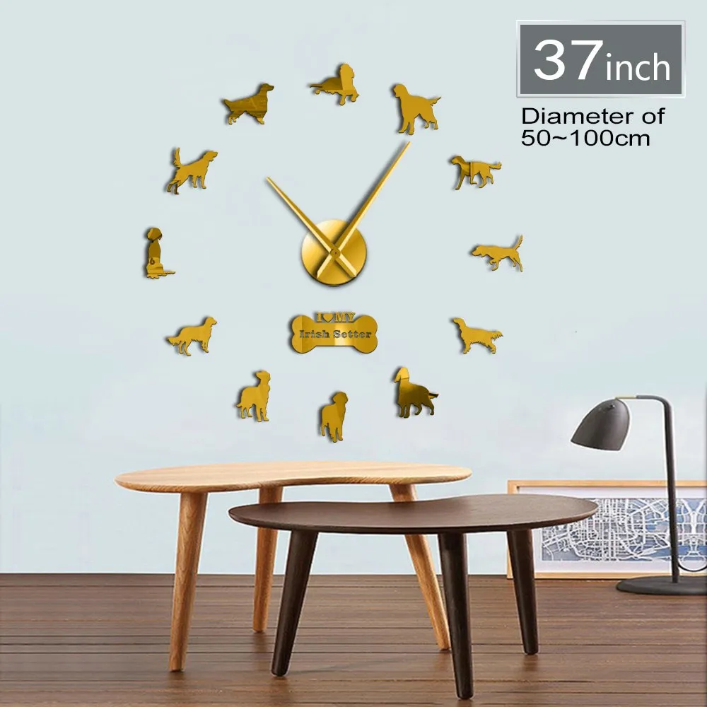 Irish Setter DIY Giant Wall Clock Gundog Dog Breed Frameless Wall Art Clock Red Setter Decorative Big Wall Watch Pet Store Decor