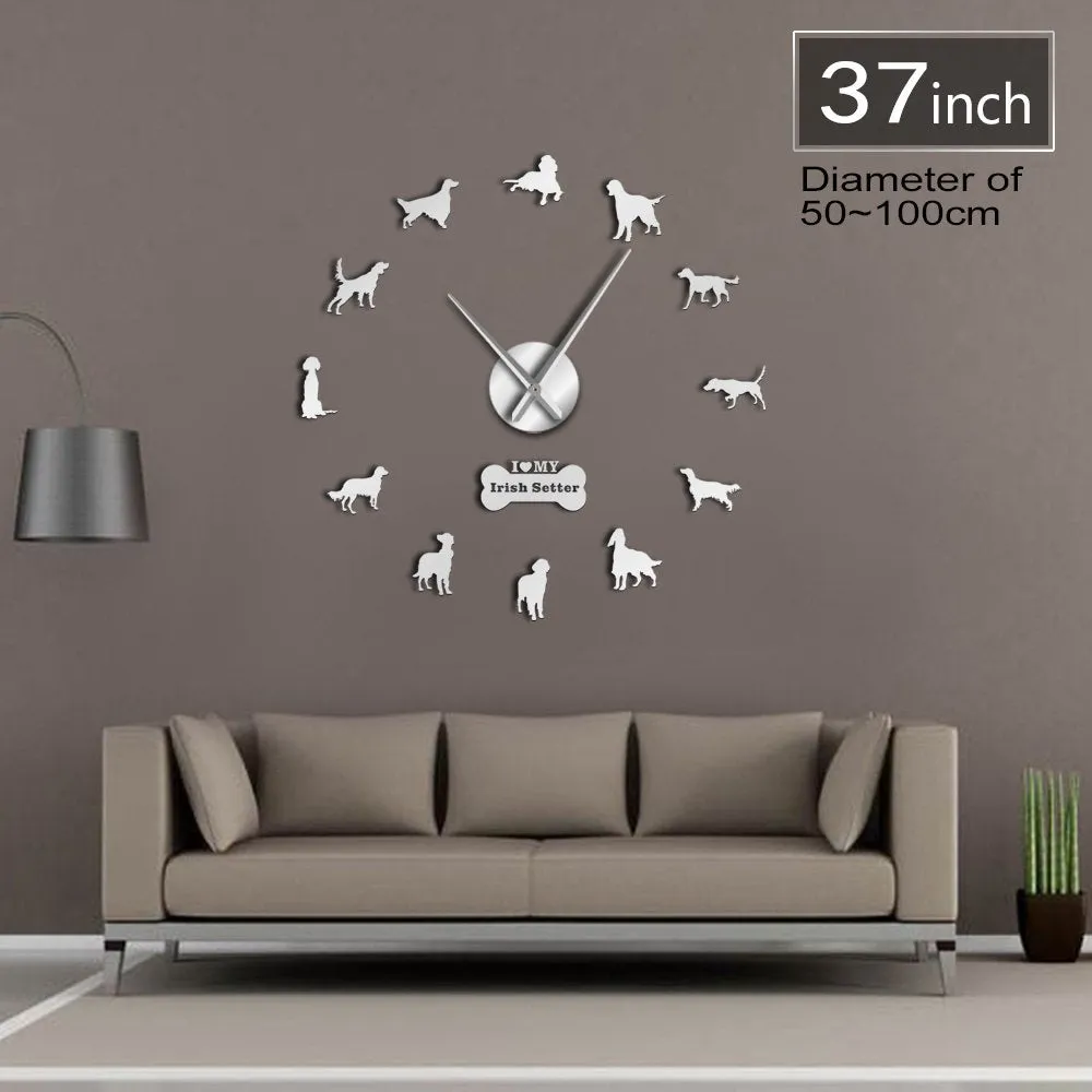 Irish Setter DIY Giant Wall Clock Gundog Dog Breed Frameless Wall Art Clock Red Setter Decorative Big Wall Watch Pet Store Decor