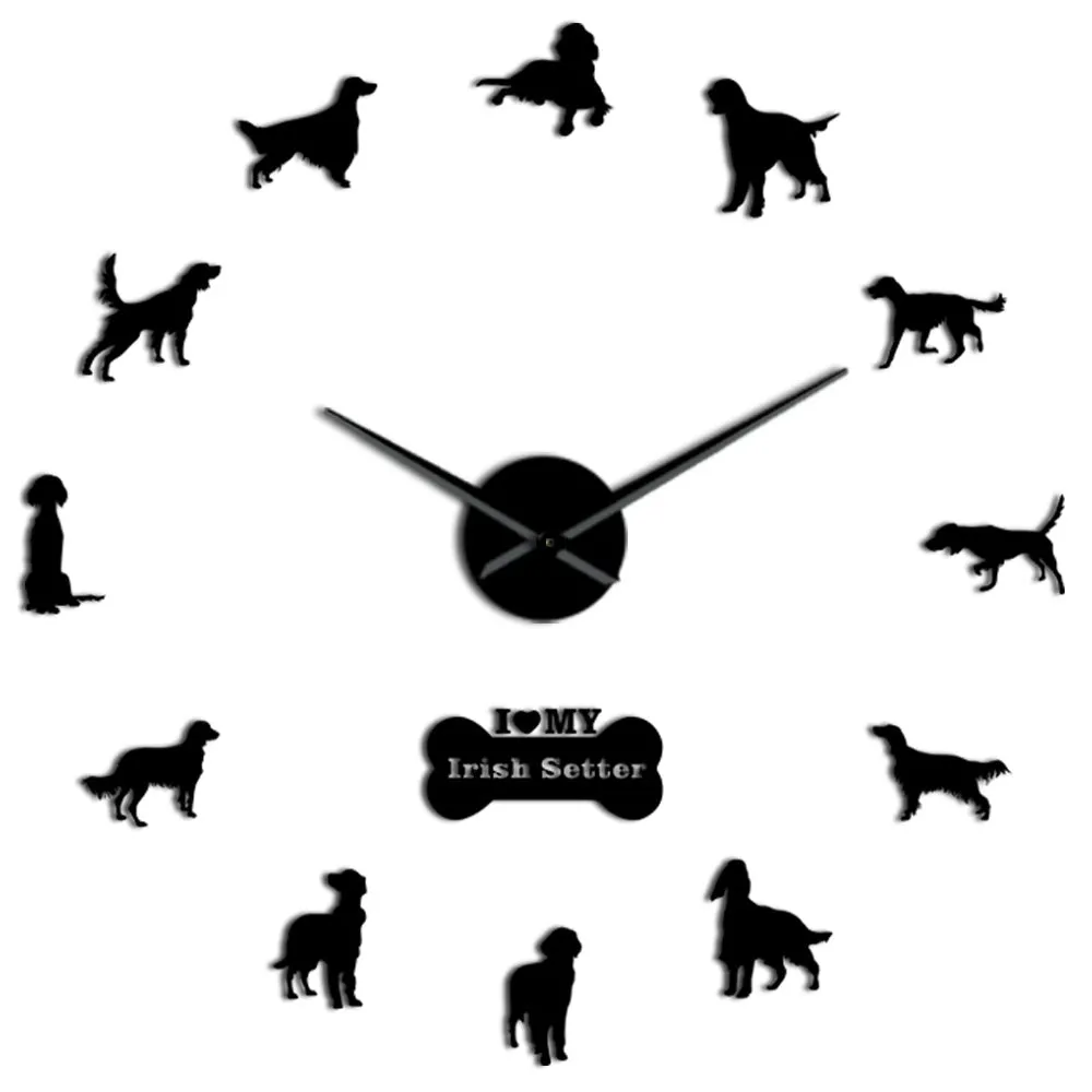 Irish Setter DIY Giant Wall Clock Gundog Dog Breed Frameless Wall Art Clock Red Setter Decorative Big Wall Watch Pet Store Decor