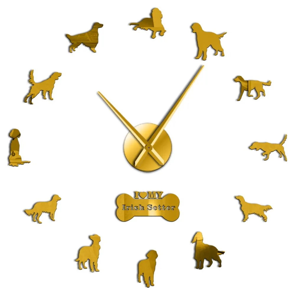 Irish Setter DIY Giant Wall Clock Gundog Dog Breed Frameless Wall Art Clock Red Setter Decorative Big Wall Watch Pet Store Decor