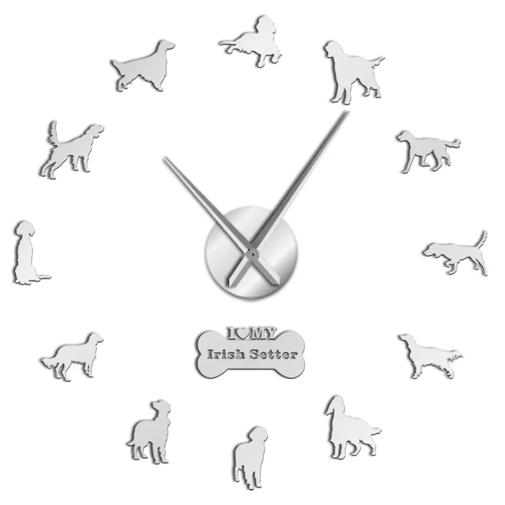 Irish Setter DIY Giant Wall Clock Gundog Dog Breed Frameless Wall Art Clock Red Setter Decorative Big Wall Watch Pet Store Decor
