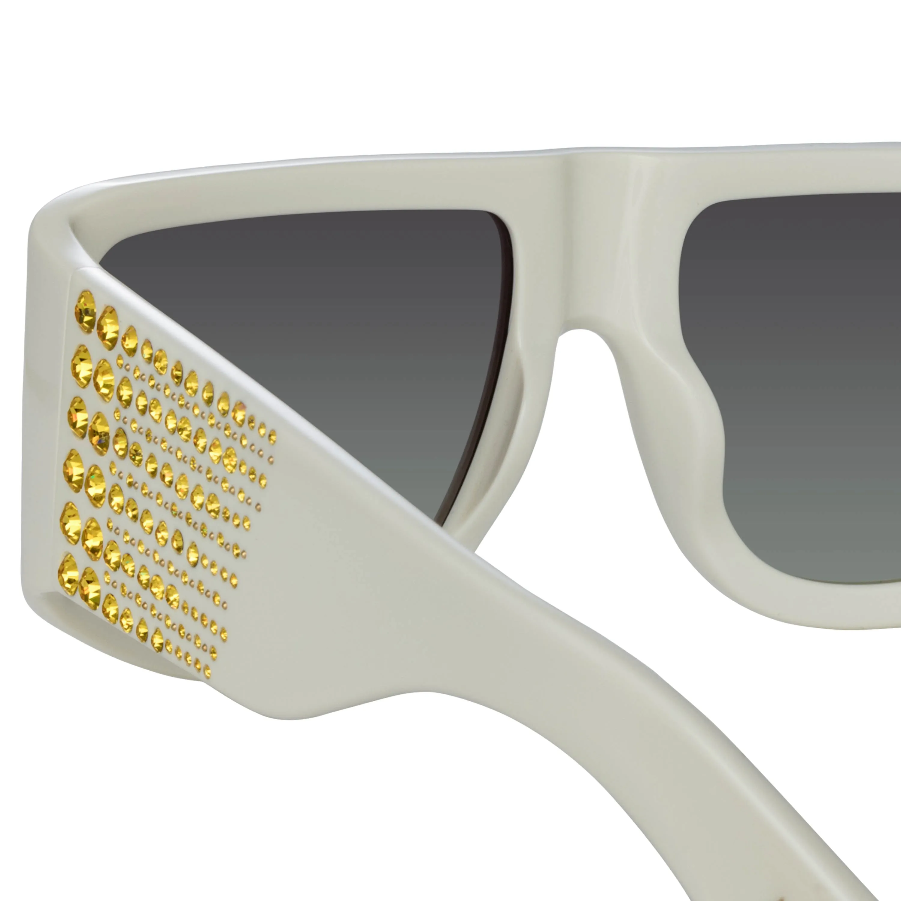 'IT Girl' with Crystals, Oversized Sunglasses in White   | NUE STUDIO x LINDA FARROW