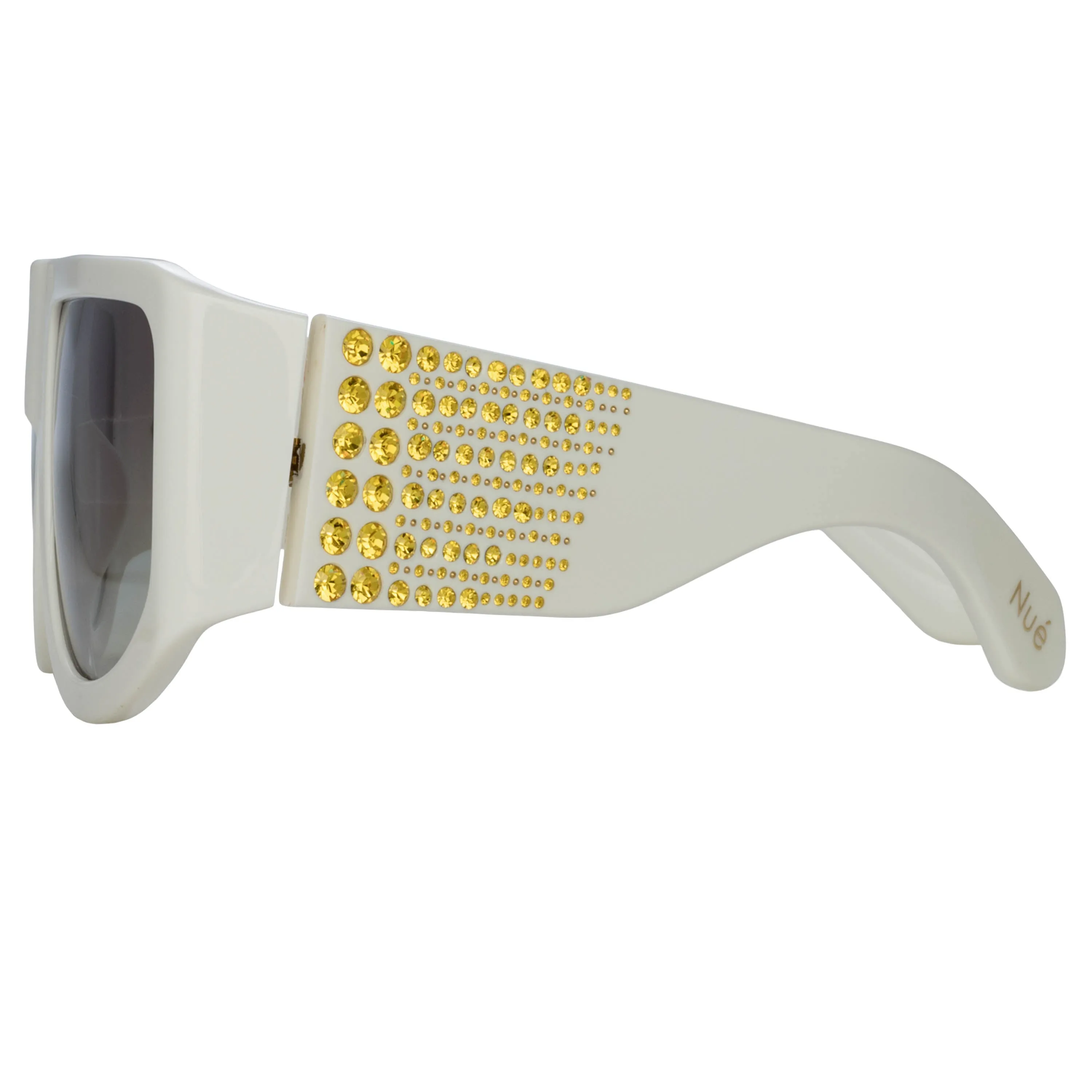 'IT Girl' with Crystals, Oversized Sunglasses in White   | NUE STUDIO x LINDA FARROW