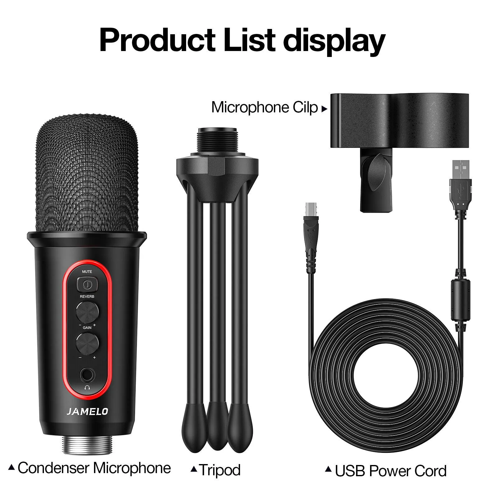 JAMELO Condenser Microphone Computer Gaming USB Mic Stand for Studio Record