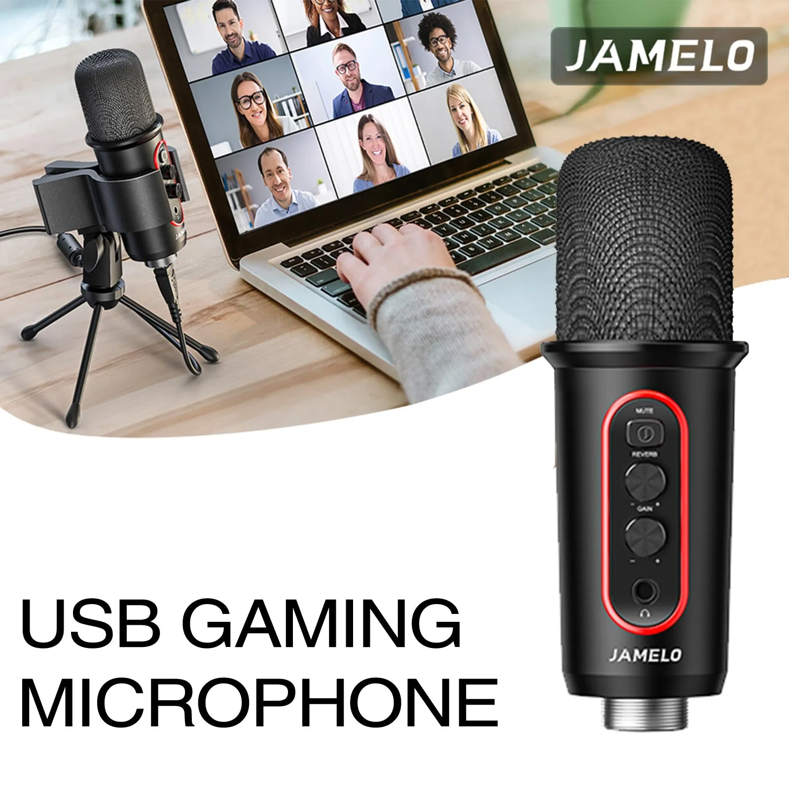 JAMELO Condenser Microphone Computer Gaming USB Mic Stand for Studio Record