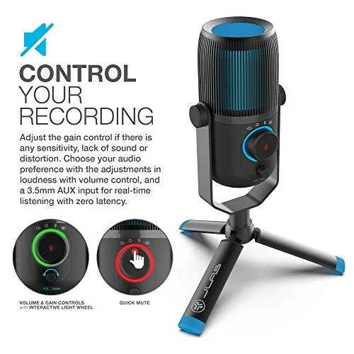 JLab Audio Talk USB Microphone | USB-C Output | Cardioid, Omnidirectional, Stereo or Bidirectional | 96k Sample Rate | 20Hz - 20kHz Frequency Response | Volume, Gain Control, Quick Mute | Plug & Play