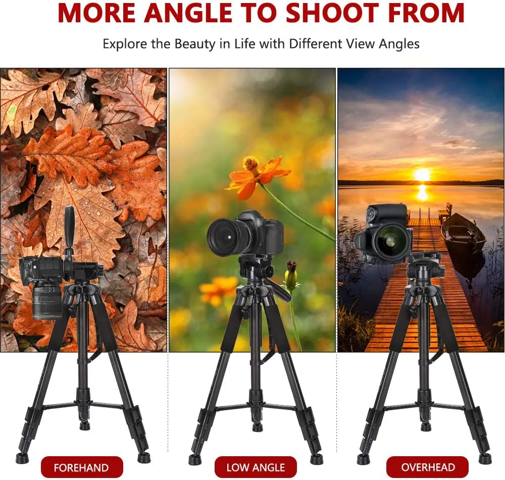 JOILCAN Camera Tripod for Canon Nikon DSLR, Lightweight Aluminum Travel Tripod Stand 11 lbs Load with Universal Phone Mount and 2 pcs Quick Plates(EU)