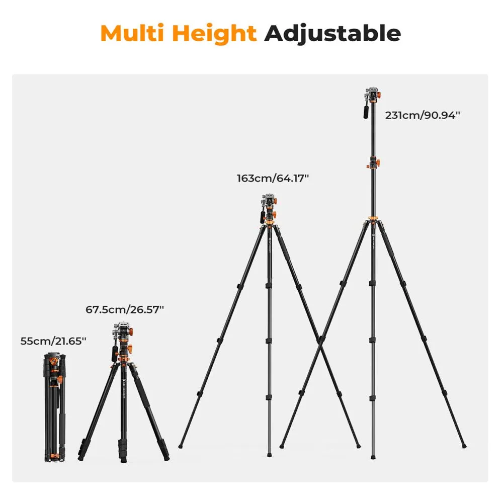 K&F Concept 4-Section 360 Degree Panoramic Fluid Head Video Tripod   Monopod with Max 95" Working Height, 5kg Max Load Capacity and Arca Swiss QR Plate for DSLR Mirrorless Camera | T254A7 FH-03