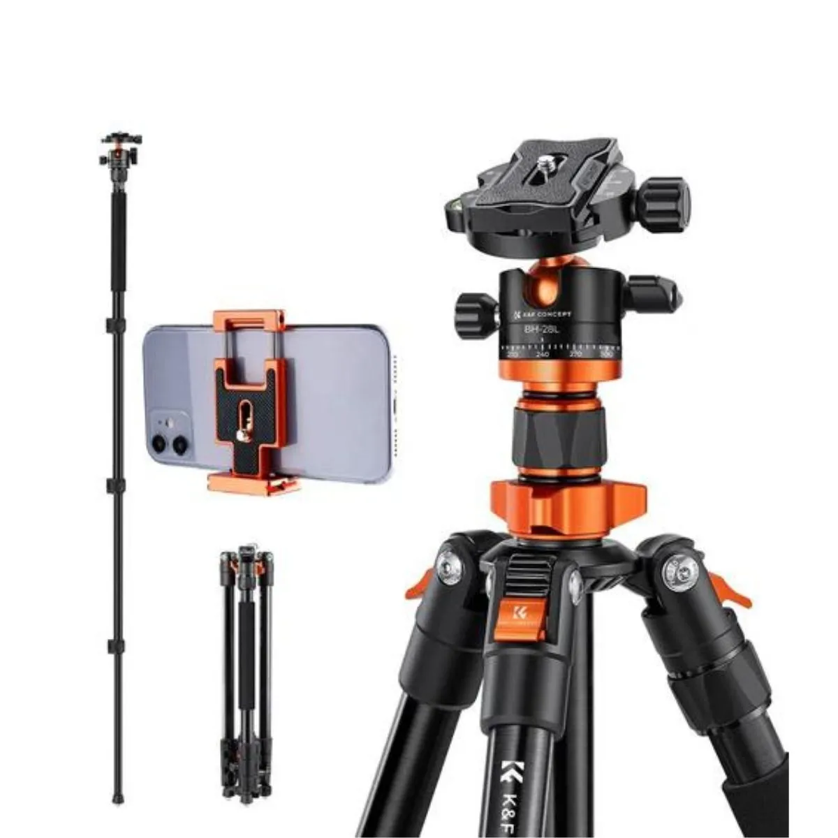 K&F Concept Aluminum Tripod & Detachable Monopod with 2-in-1 Quick Release Plate Kit & 28mm Metal Ball Head for Sony Canon Nikon Fujifilm Panasonic Lumix Digital Camera & iPhone & Android Phones