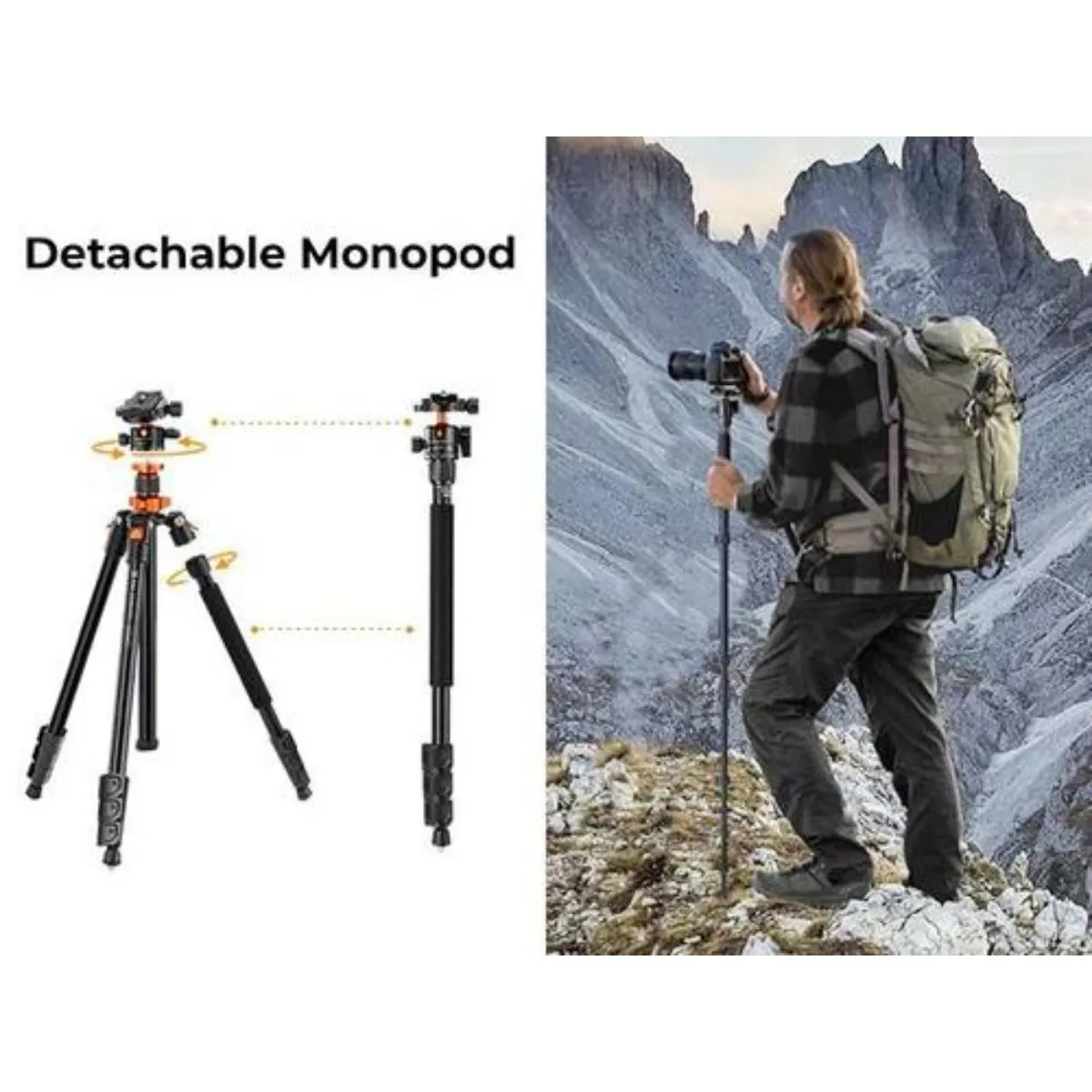 K&F Concept Aluminum Tripod & Detachable Monopod with 2-in-1 Quick Release Plate Kit & 28mm Metal Ball Head for Sony Canon Nikon Fujifilm Panasonic Lumix Digital Camera & iPhone & Android Phones