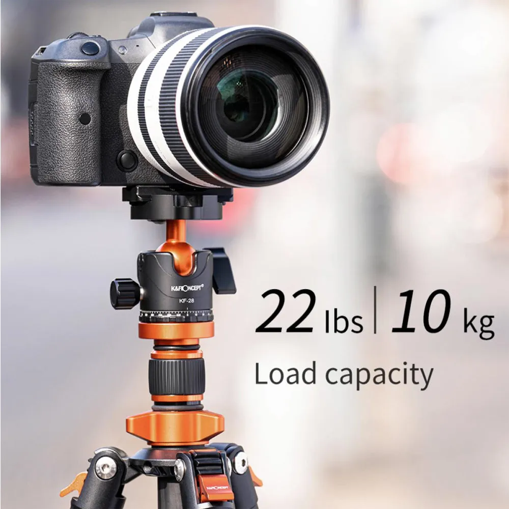 K&F Concept BH-28L Carbon Fiber Tripod with Monopod Function, Quick Release Plate, 28mm Metal Ball Head, 160cm Max Height, 10kg Payload Capacity for Digital Camera, Camcorder, Clip Phone Holder, Video Fill Light, Photography | KF09-109