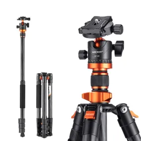 K&F Concept BH-28L Carbon Fiber Tripod with Monopod Function, Quick Release Plate, 28mm Metal Ball Head, 160cm Max Height, 10kg Payload Capacity for Digital Camera, Camcorder, Clip Phone Holder, Video Fill Light, Photography | KF09-109