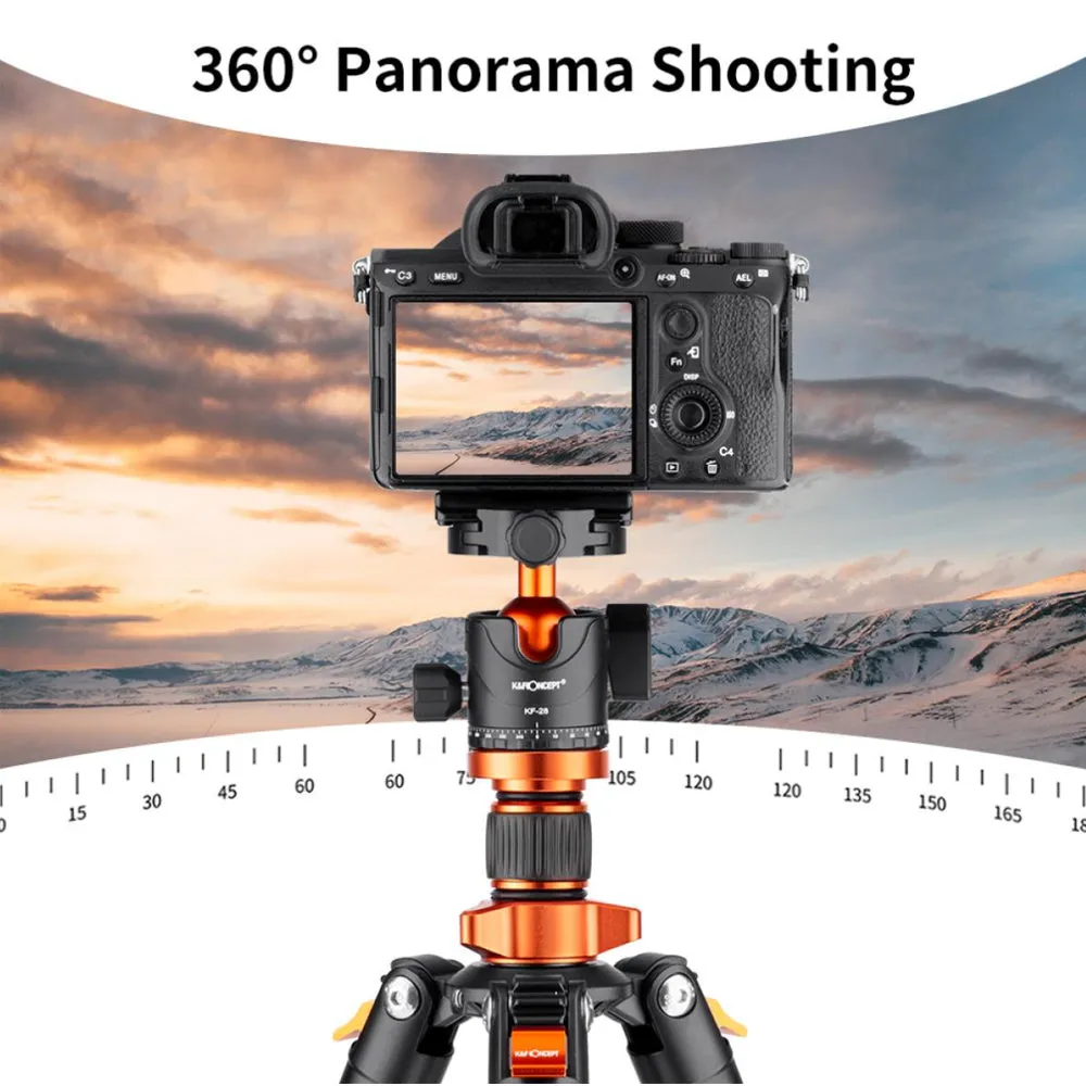 K&F Concept BH-28L Carbon Fiber Tripod with Monopod Function, Quick Release Plate, 28mm Metal Ball Head, 160cm Max Height, 10kg Payload Capacity for Digital Camera, Camcorder, Clip Phone Holder, Video Fill Light, Photography | KF09-109