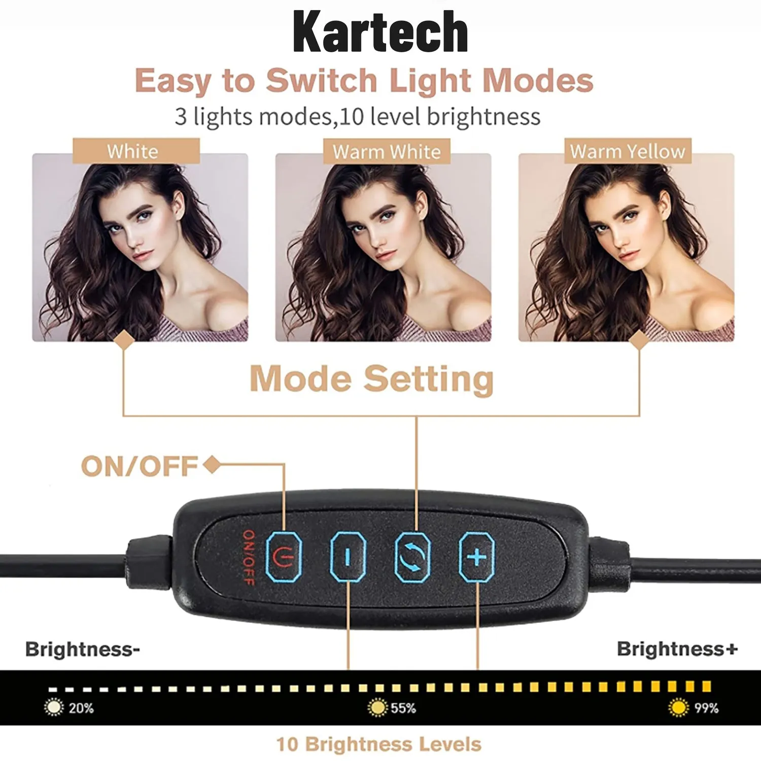 Kartech LED Ring Light Stand Lamp Diffuser Selfie Makeup Live Tripod 7"/10"