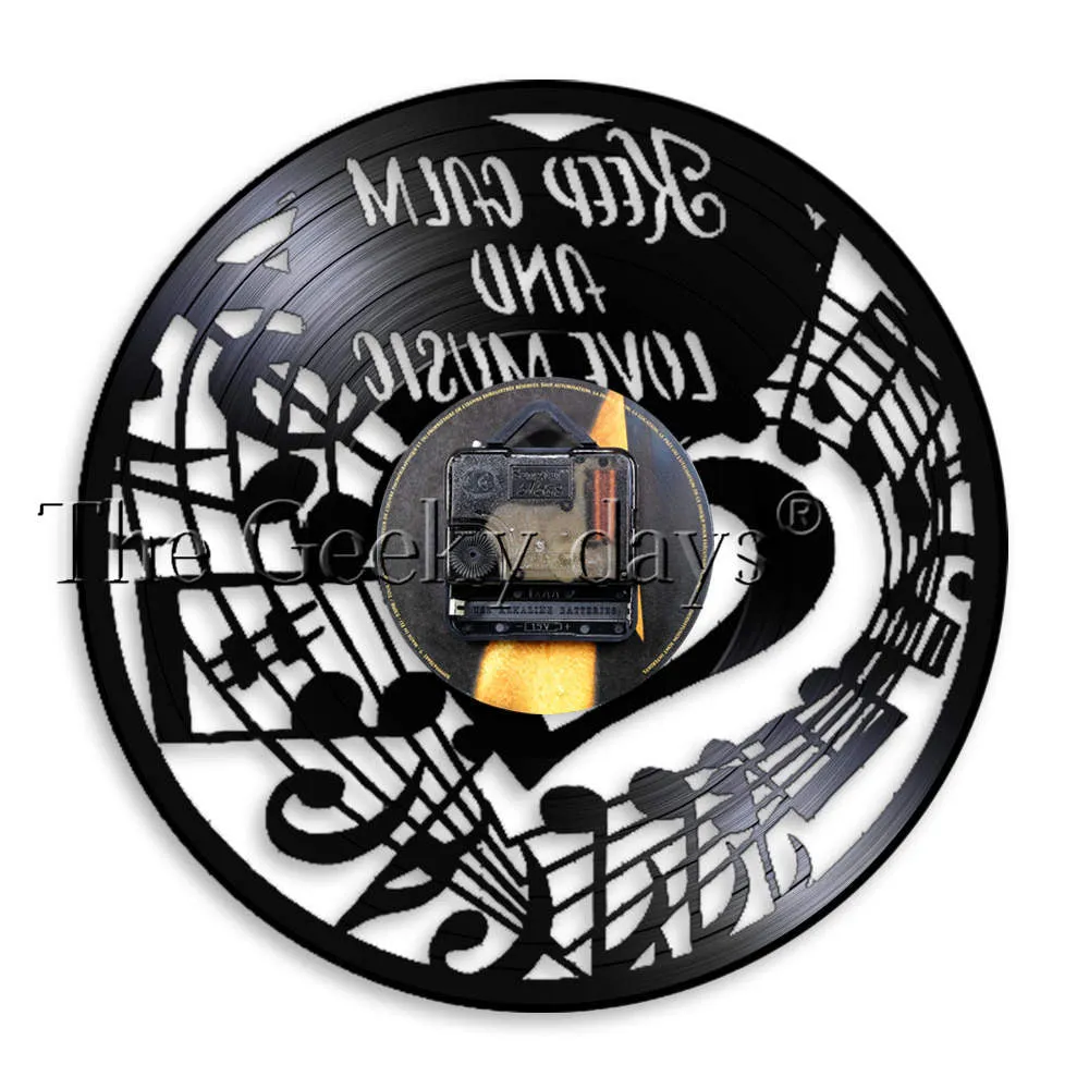 Keep Calm and Love Music Inspirational Wall Clock Music Note Treble Bass Clef Vinyl Record Wall Clock Music Studio Clock Watch