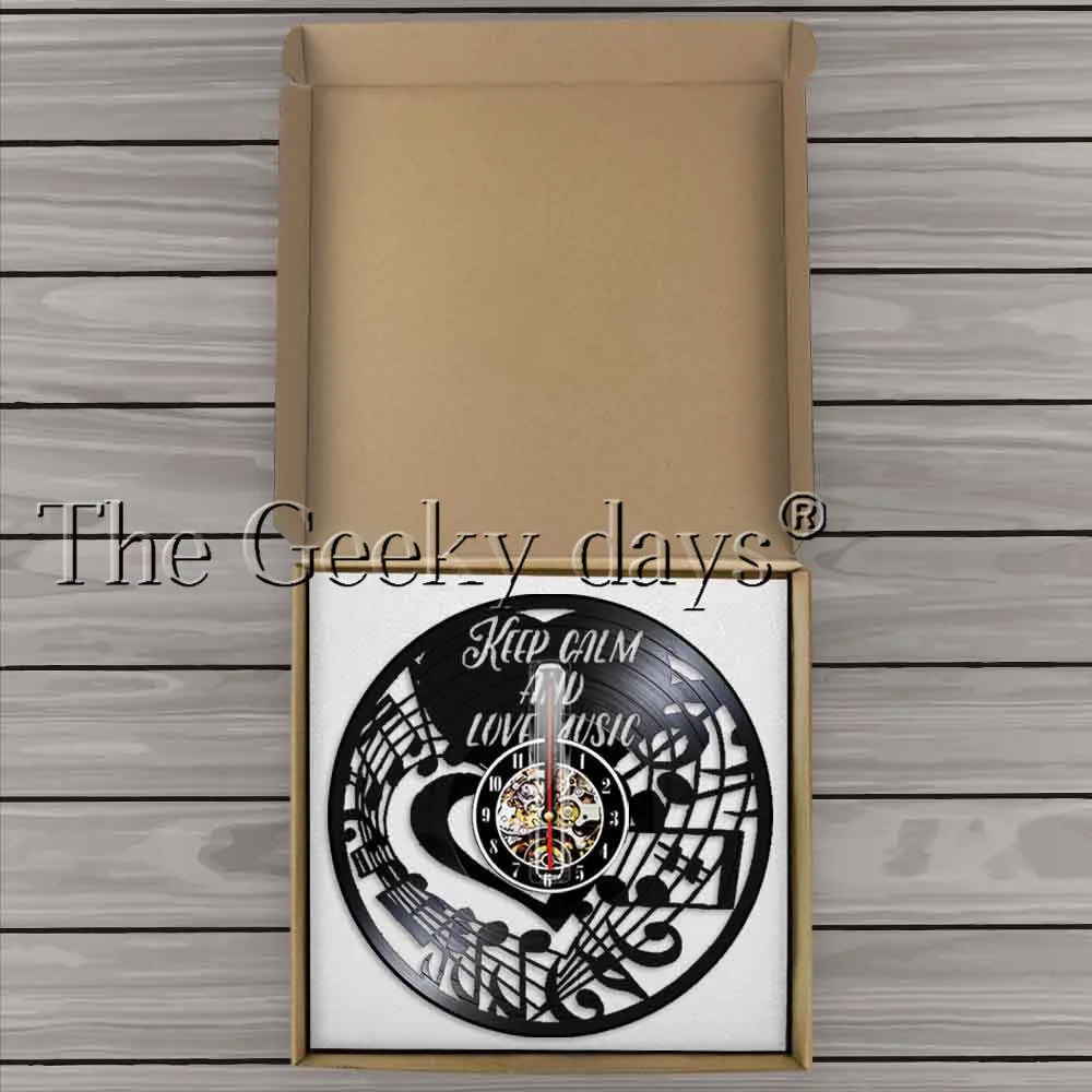 Keep Calm and Love Music Inspirational Wall Clock Music Note Treble Bass Clef Vinyl Record Wall Clock Music Studio Clock Watch