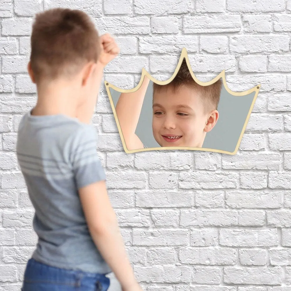 King of Crown Decorative Wall Mirror Wood and Acrylic Queen Princess Crown Safety Mirror Kid Room Baby Mirror Gift For Her
