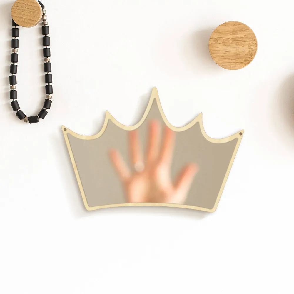 King of Crown Decorative Wall Mirror Wood and Acrylic Queen Princess Crown Safety Mirror Kid Room Baby Mirror Gift For Her