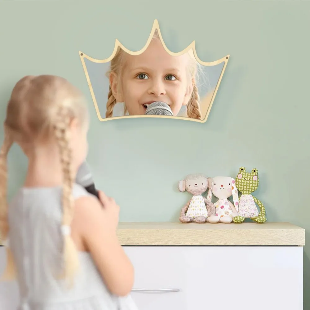 King of Crown Decorative Wall Mirror Wood and Acrylic Queen Princess Crown Safety Mirror Kid Room Baby Mirror Gift For Her