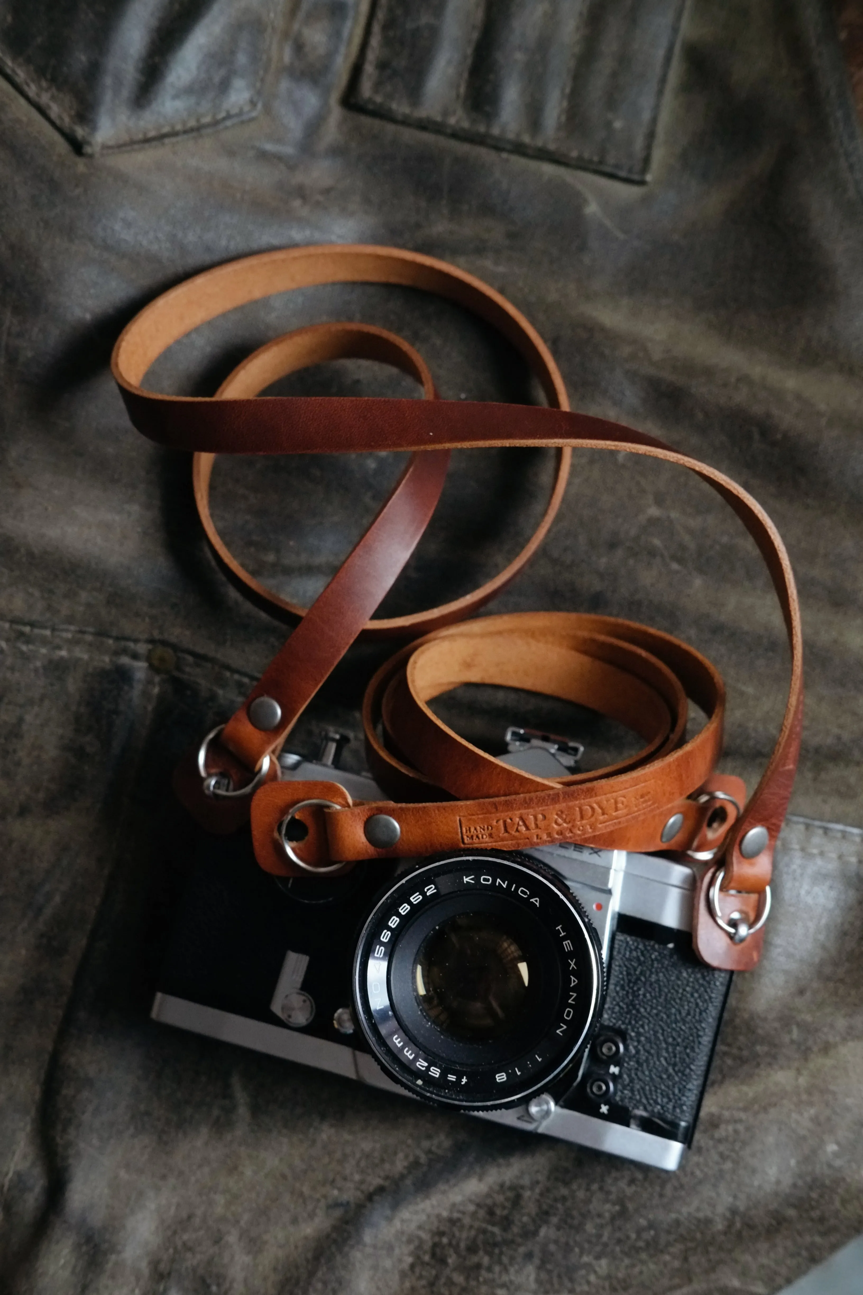 L E G A C Y minimal camera strap - Antique Tan | Dark Amber Beeswax | Black Horween