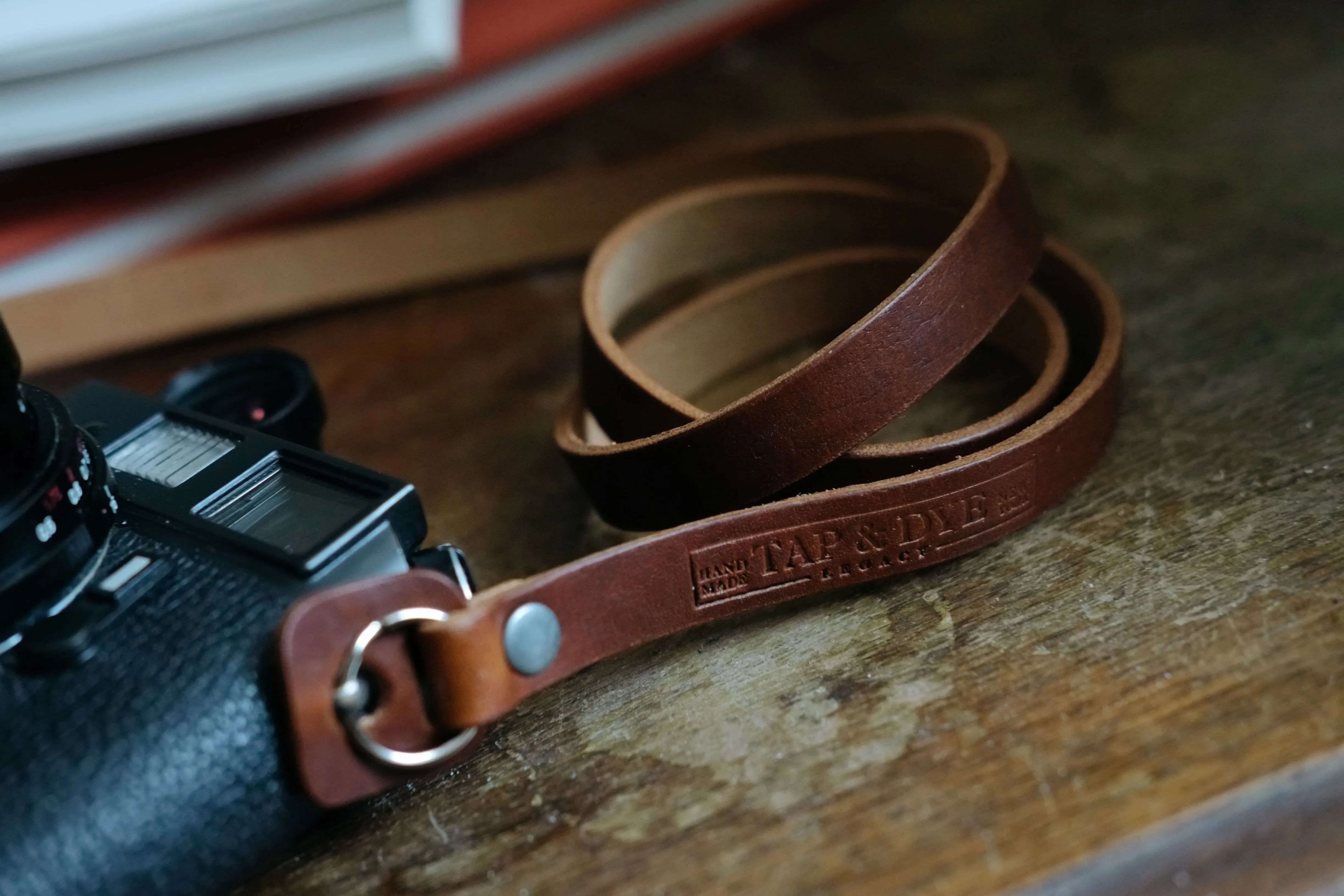 L E G A C Y minimal camera strap - Antique Tan | Dark Amber Beeswax | Black Horween