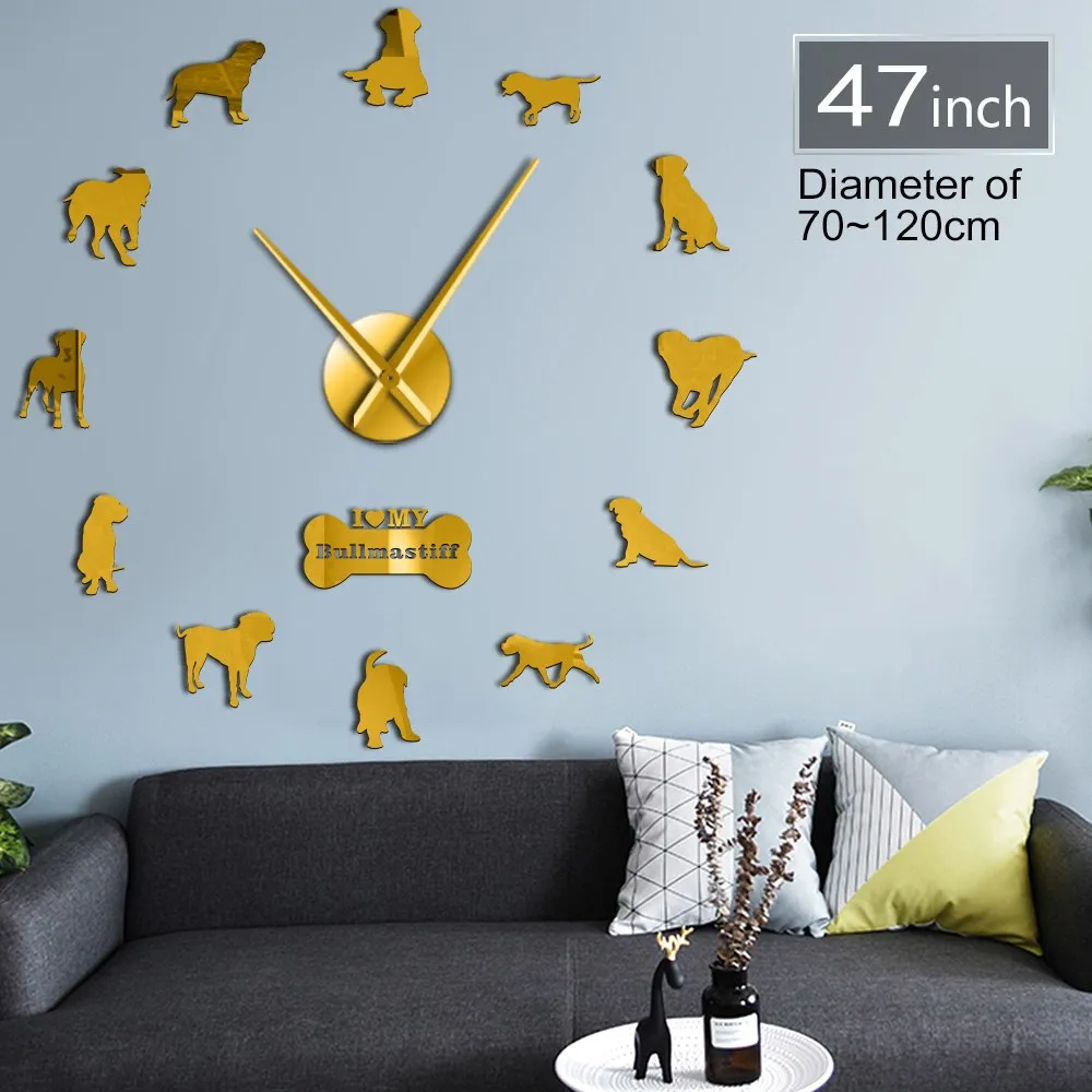 Large Sized Dog Breed Domestic Dog Bullmastiff DIY Giant Wall Clock Home Decor Pet Shop Pet Clinic Wall Art Big Watch Timepiece