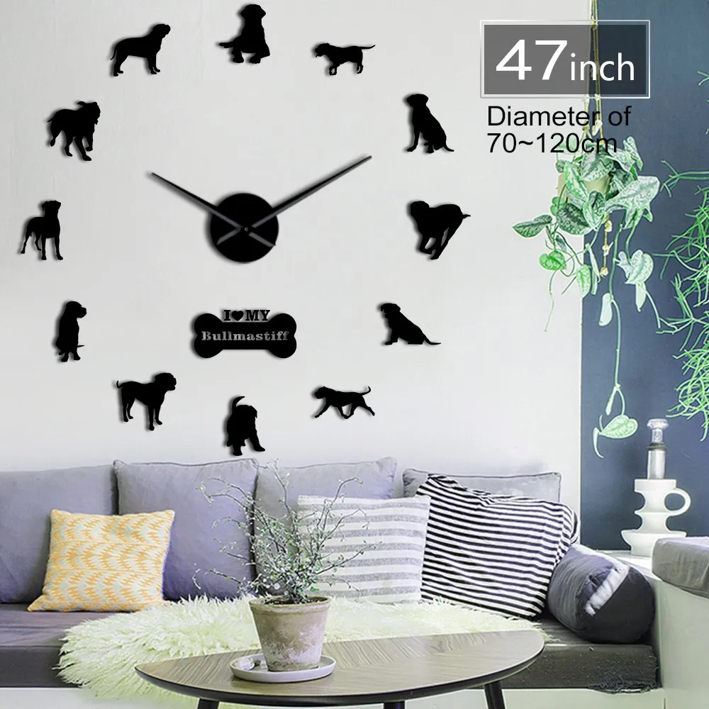 Large Sized Dog Breed Domestic Dog Bullmastiff DIY Giant Wall Clock Home Decor Pet Shop Pet Clinic Wall Art Big Watch Timepiece
