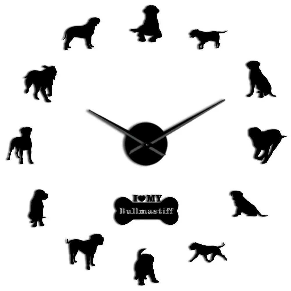 Large Sized Dog Breed Domestic Dog Bullmastiff DIY Giant Wall Clock Home Decor Pet Shop Pet Clinic Wall Art Big Watch Timepiece