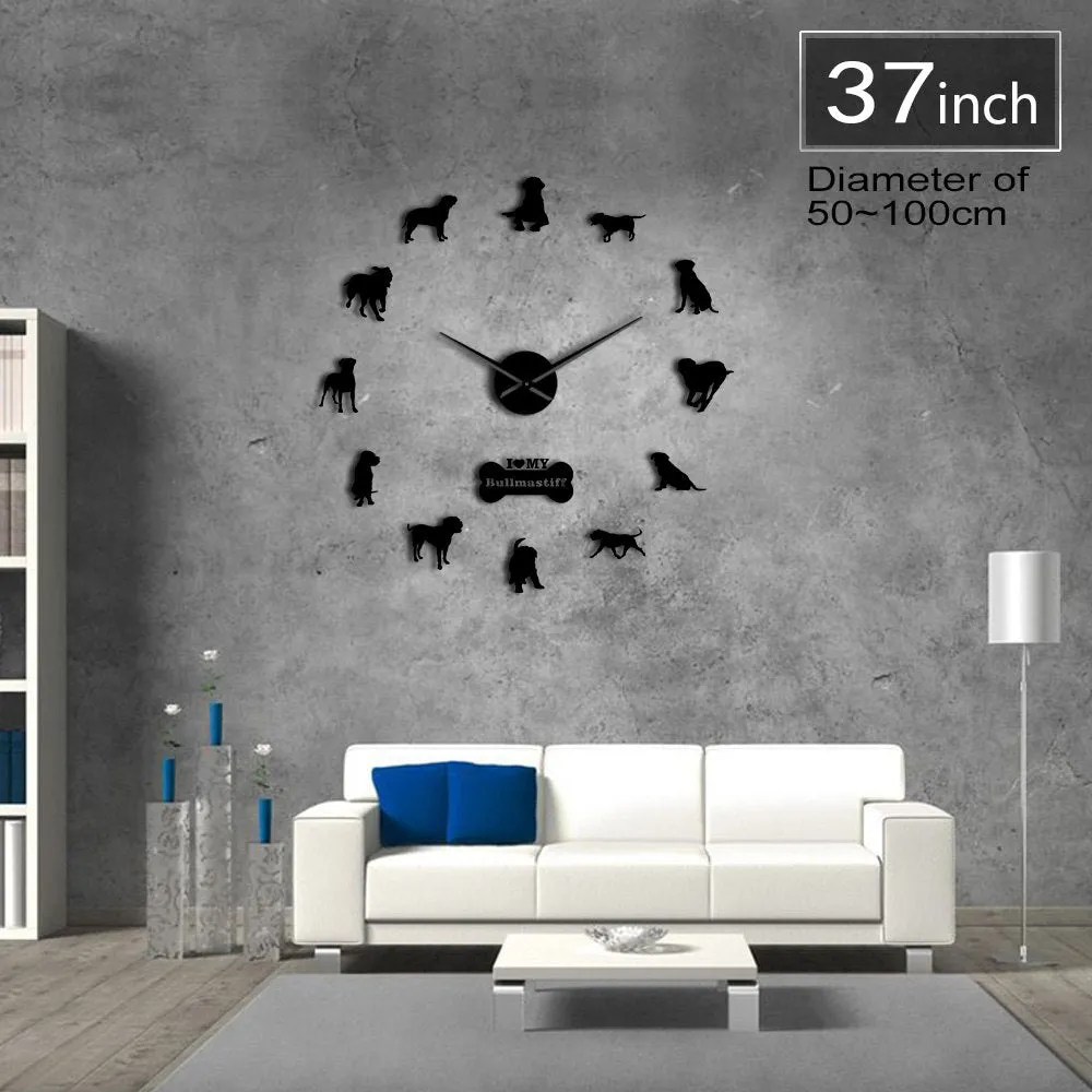 Large Sized Dog Breed Domestic Dog Bullmastiff DIY Giant Wall Clock Home Decor Pet Shop Pet Clinic Wall Art Big Watch Timepiece