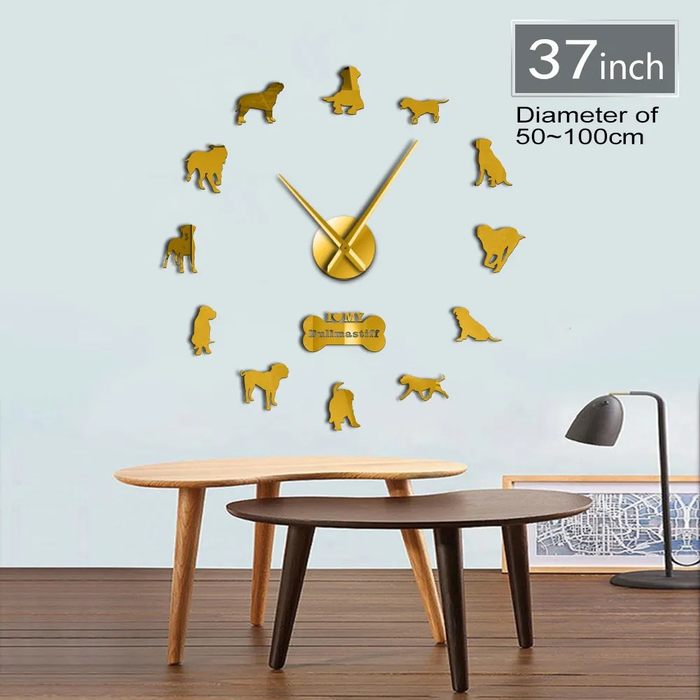 Large Sized Dog Breed Domestic Dog Bullmastiff DIY Giant Wall Clock Home Decor Pet Shop Pet Clinic Wall Art Big Watch Timepiece