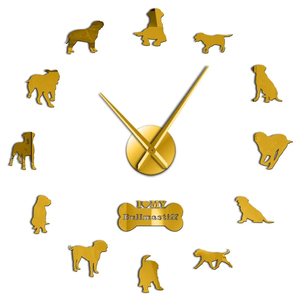 Large Sized Dog Breed Domestic Dog Bullmastiff DIY Giant Wall Clock Home Decor Pet Shop Pet Clinic Wall Art Big Watch Timepiece