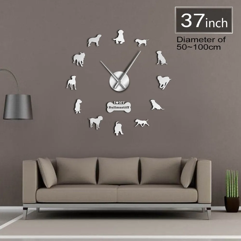 Large Sized Dog Breed Domestic Dog Bullmastiff DIY Giant Wall Clock Home Decor Pet Shop Pet Clinic Wall Art Big Watch Timepiece