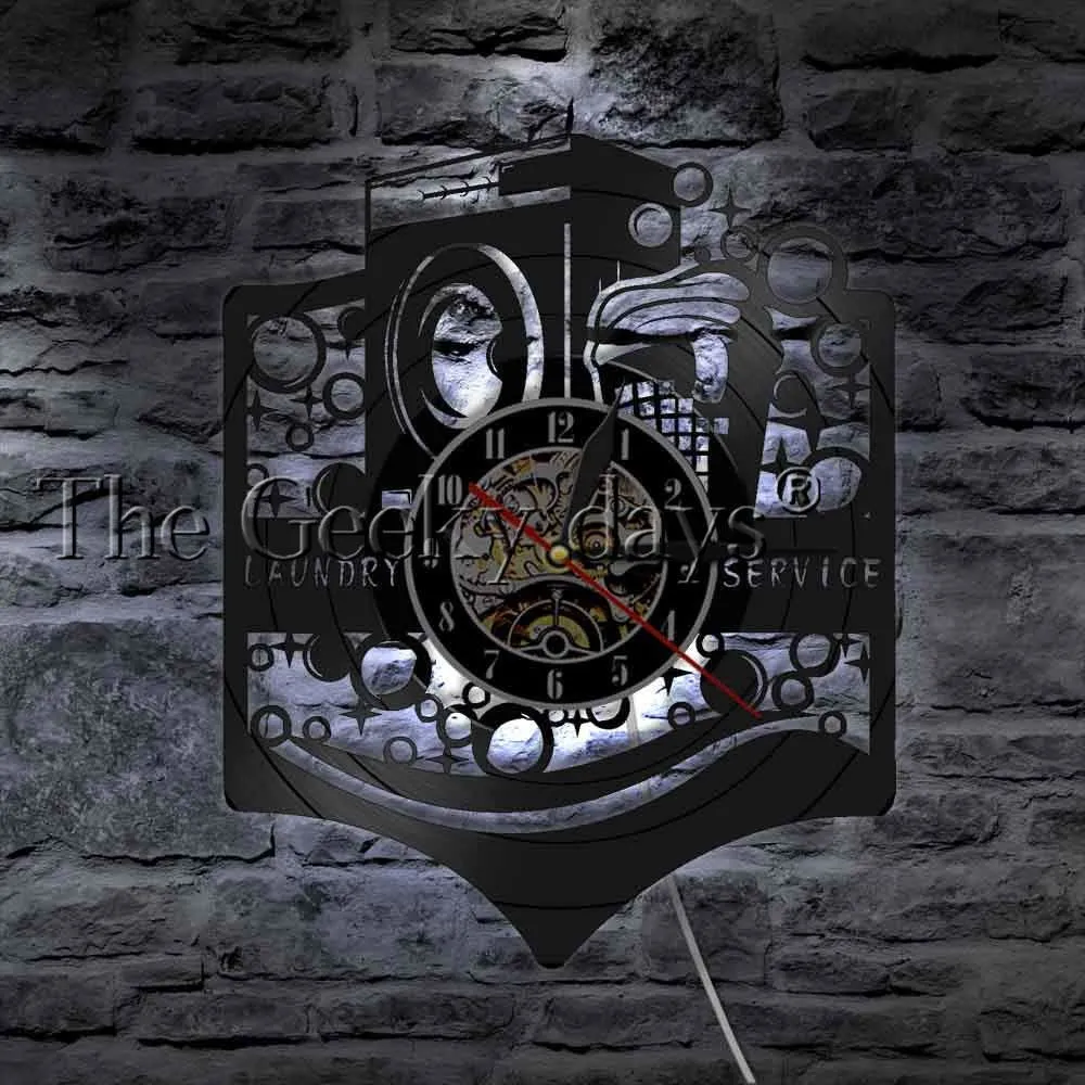 Laundry Room Logo Business Sign Wall Clock Washing Machine Laundry Service Wash Clean Clothes Maid Service Vinyl Record Clock