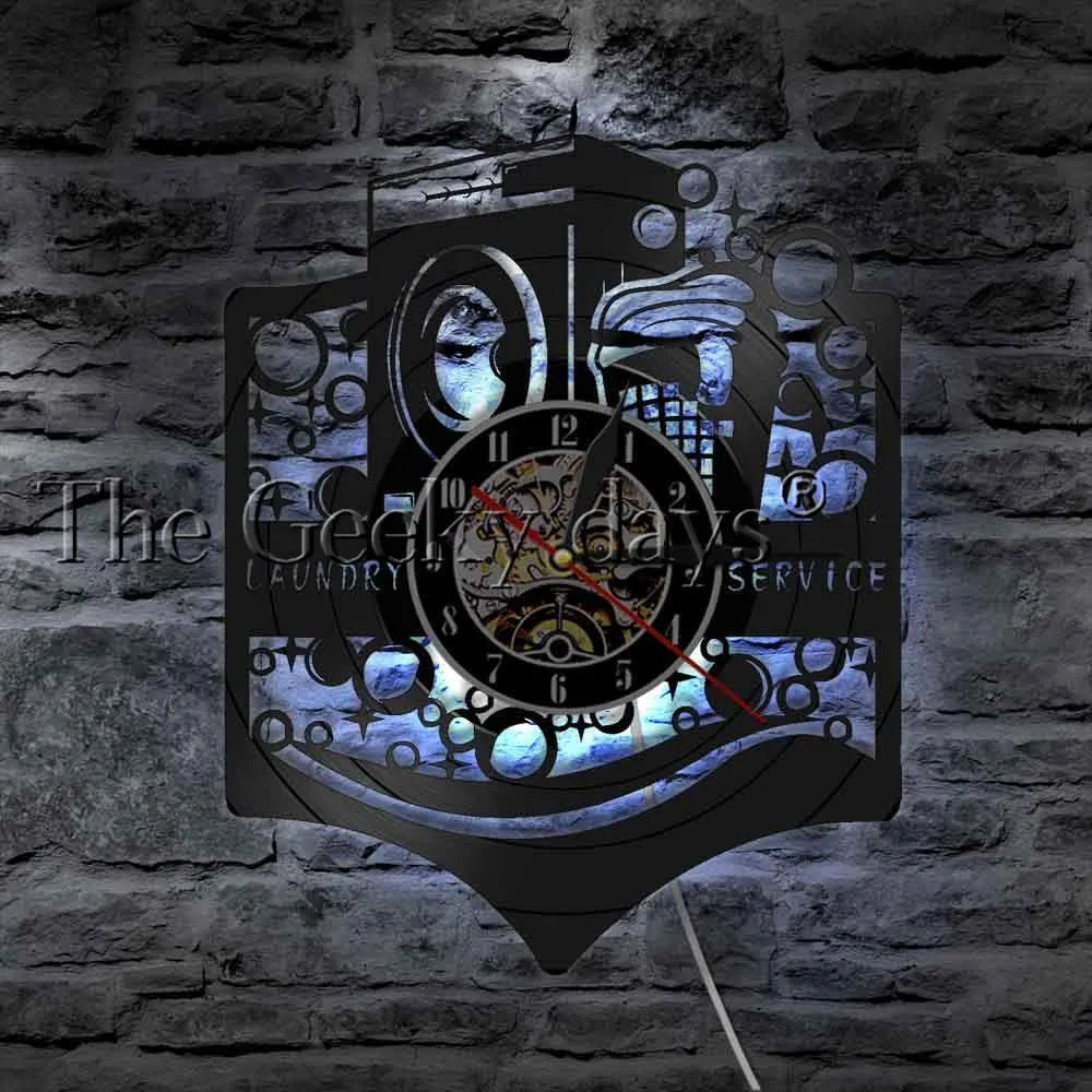 Laundry Room Logo Business Sign Wall Clock Washing Machine Laundry Service Wash Clean Clothes Maid Service Vinyl Record Clock