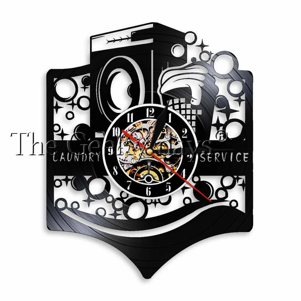 Laundry Room Logo Business Sign Wall Clock Washing Machine Laundry Service Wash Clean Clothes Maid Service Vinyl Record Clock