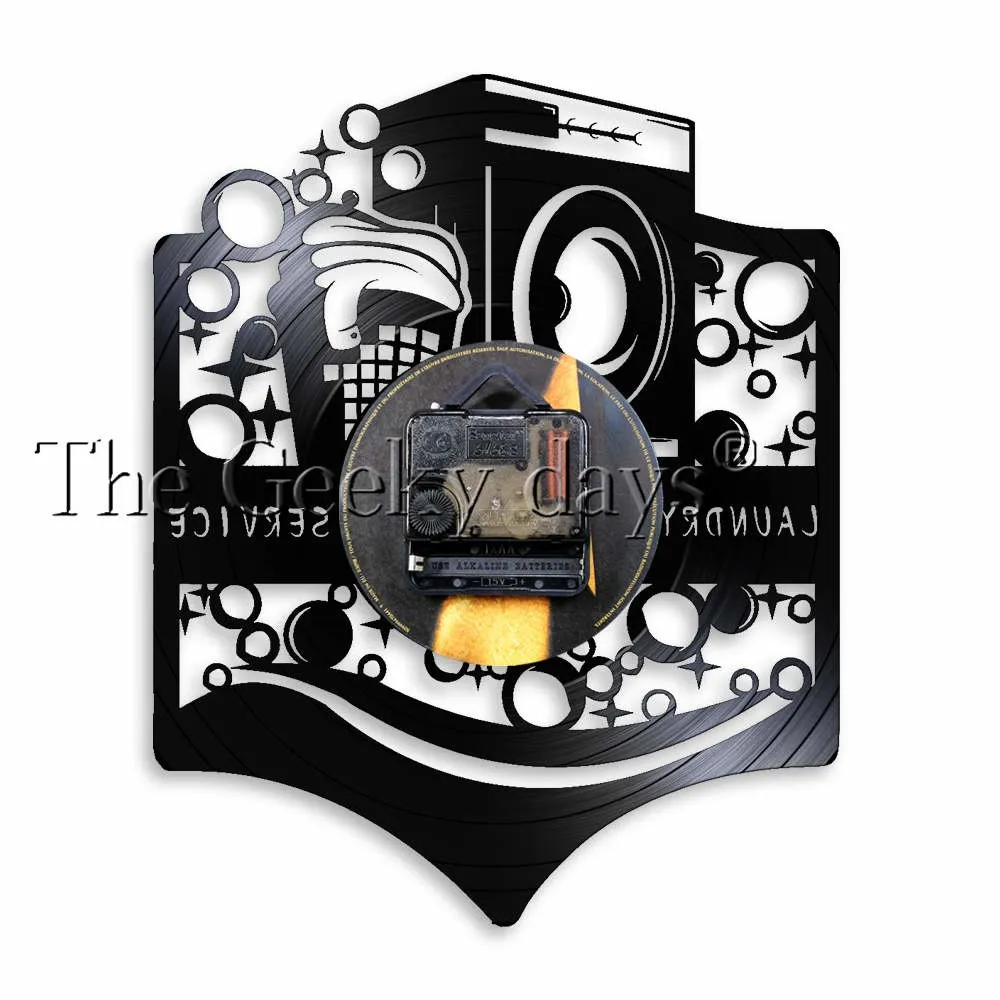 Laundry Room Logo Business Sign Wall Clock Washing Machine Laundry Service Wash Clean Clothes Maid Service Vinyl Record Clock
