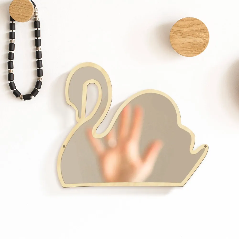 Magical Children Mirror Sleeping Swan Wood and Acrylic Make-up Mirror Baby Kids Girl Room Swan Princess Decorative Wall Mirror