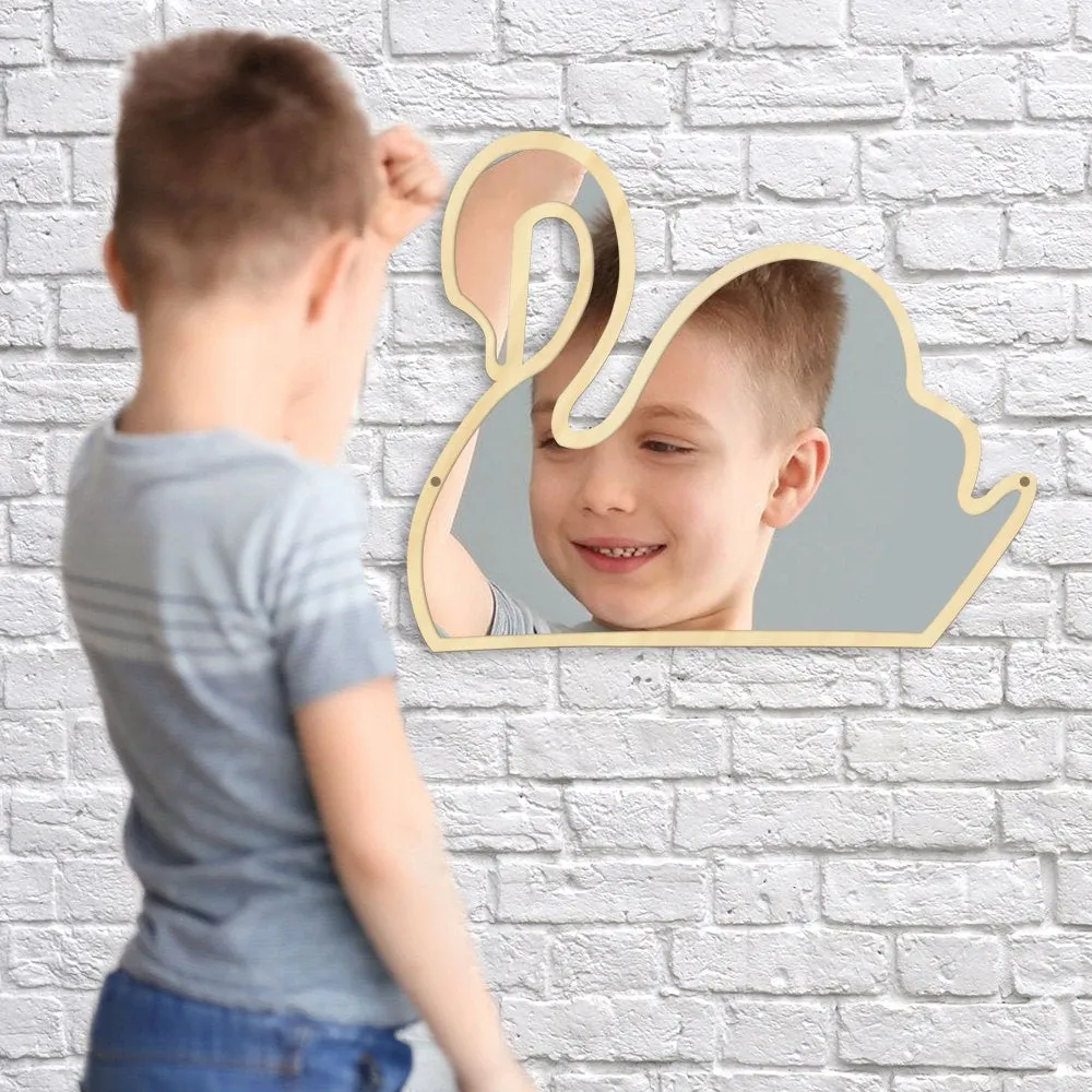 Magical Children Mirror Sleeping Swan Wood and Acrylic Make-up Mirror Baby Kids Girl Room Swan Princess Decorative Wall Mirror