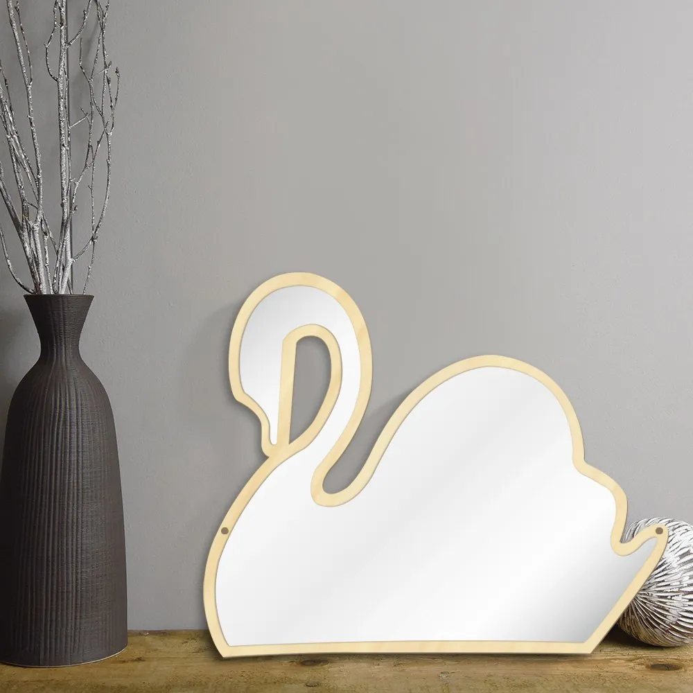 Magical Children Mirror Sleeping Swan Wood and Acrylic Make-up Mirror Baby Kids Girl Room Swan Princess Decorative Wall Mirror