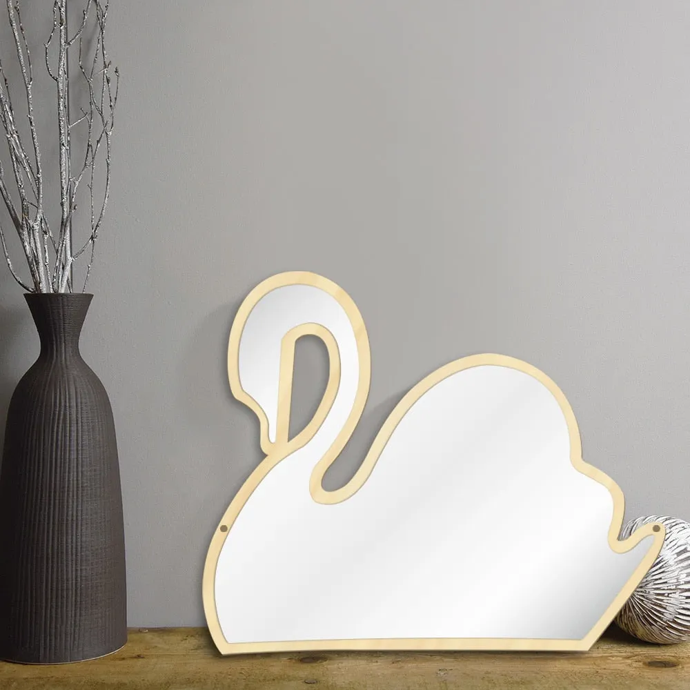 Magical Children Mirror Sleeping Swan Wood and Acrylic Make-up Mirror Baby Kids Girl Room Swan Princess  Wall Mirror