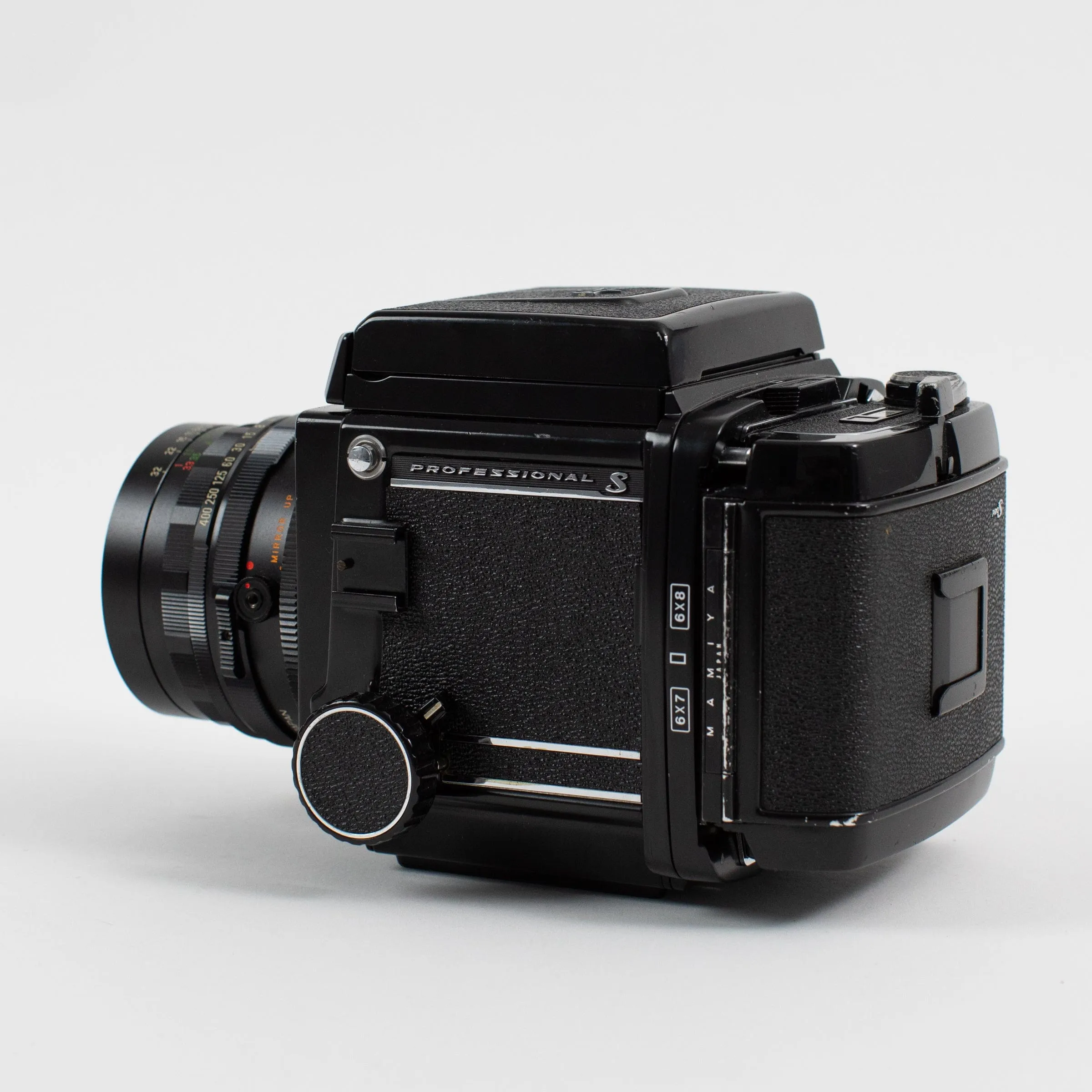 Mamiya RB67 Pro S with three lenses (65mm, 90mm and 127mm)
