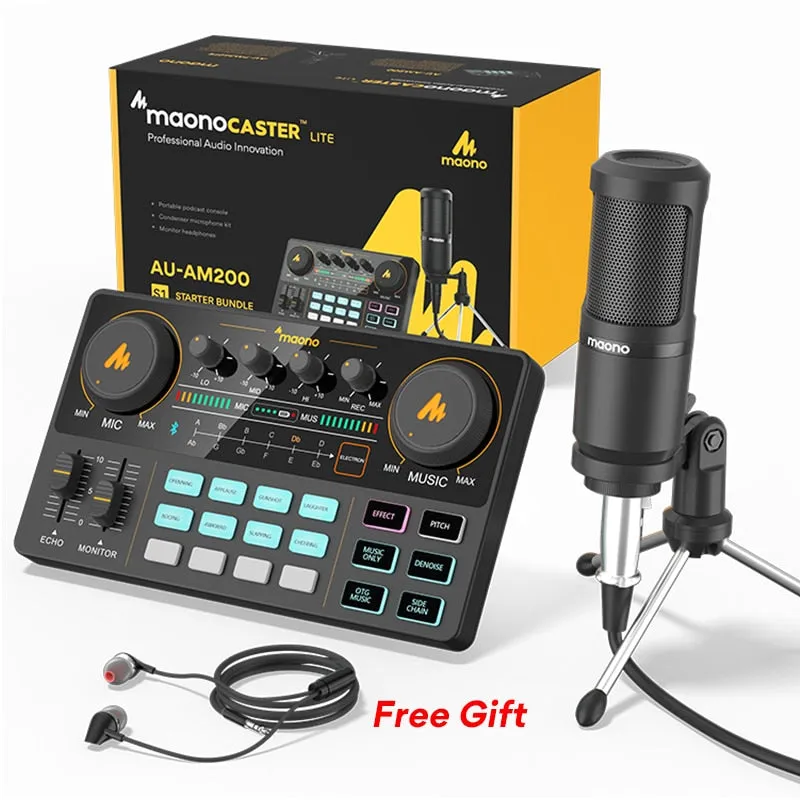 MAONOCASTER AM200-S1 All-in-on Microphone Mixer Kit Audio Podcaster With Condenser Mic & Earphone for PC Phone Tiktok